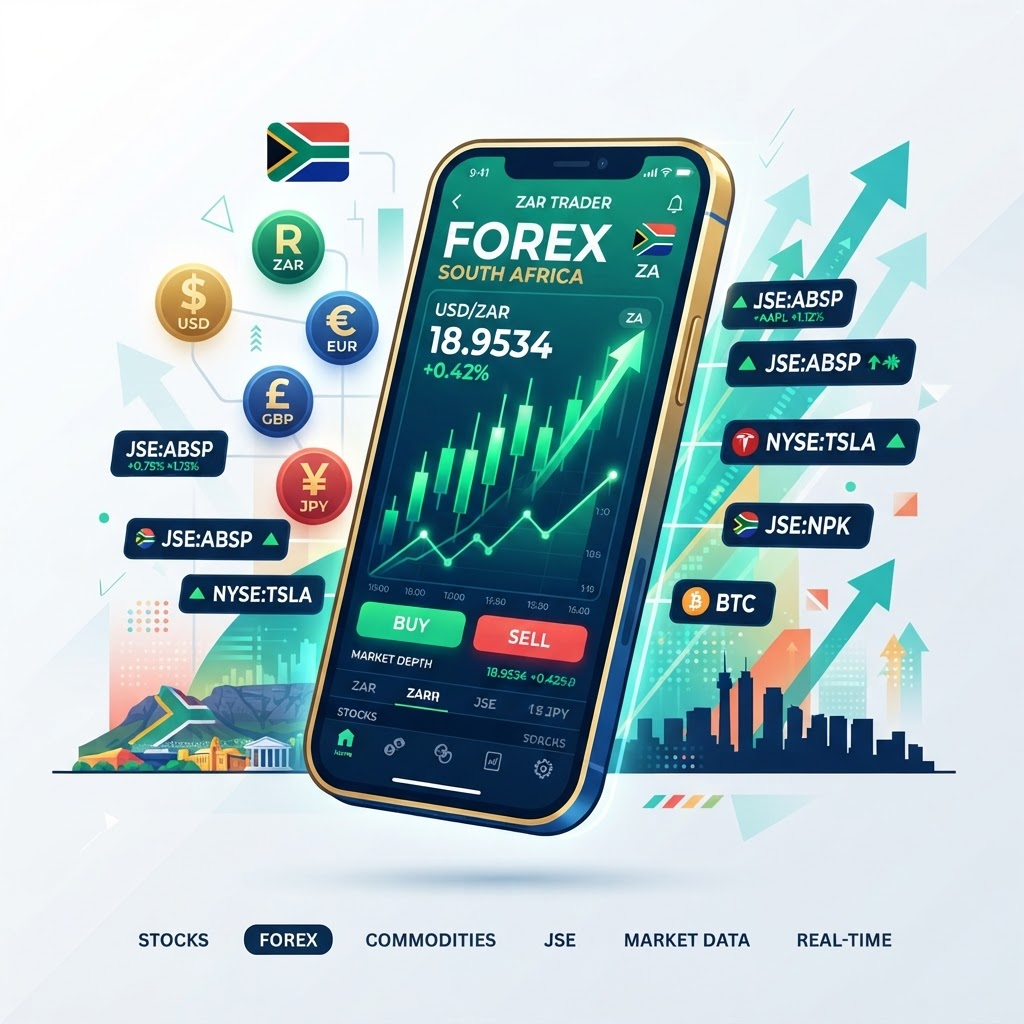 Online Trading In South Africa β a forex trading app showing the USD/ZAR pair
